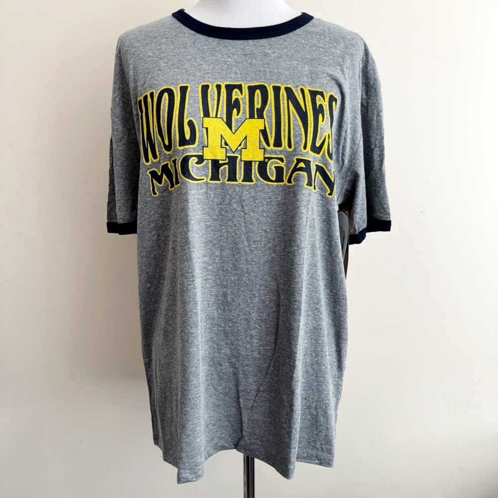 Michigan Wolverines T-Shirt Mens Size Large NCAA College Gray Blue Yellow New
